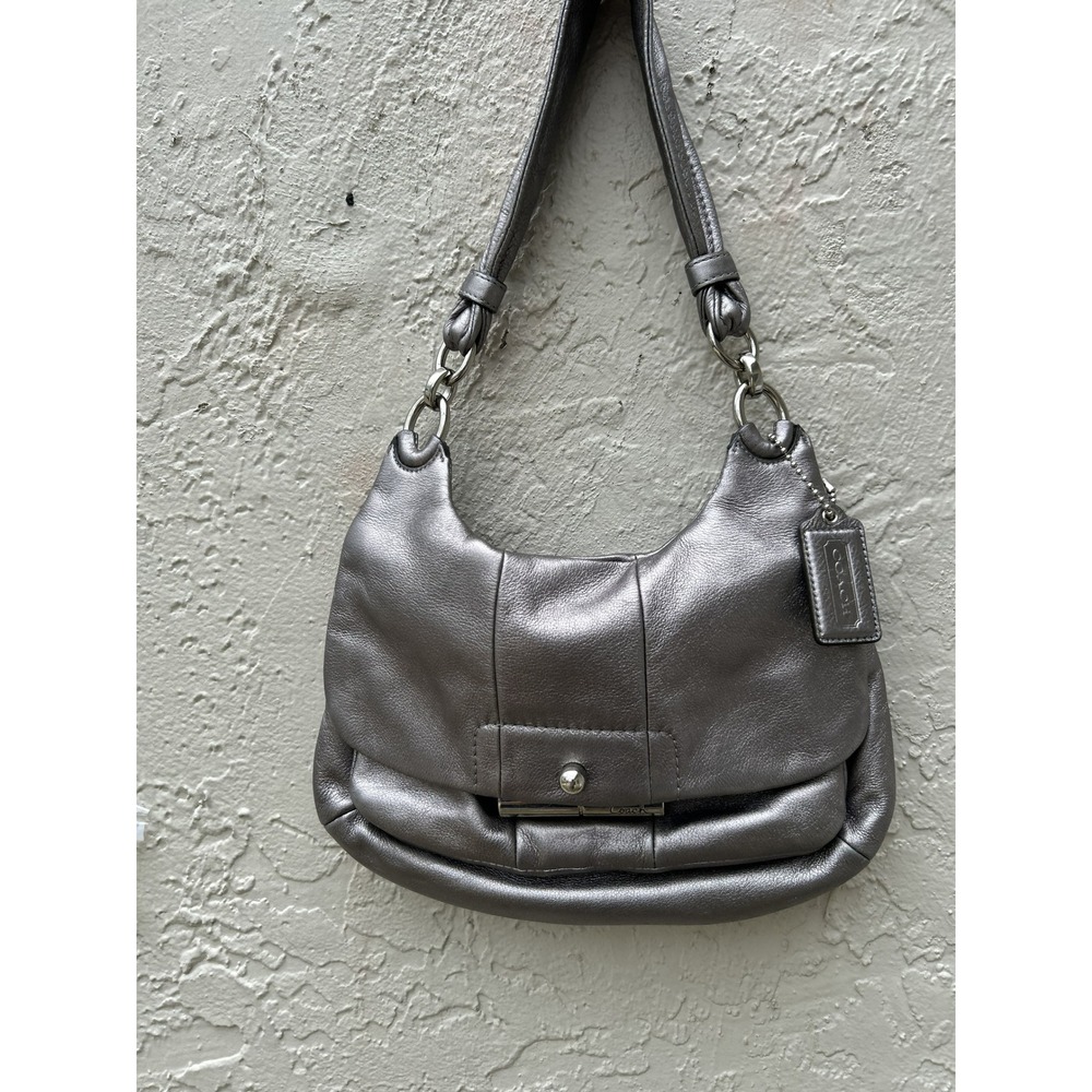 Coach Kristin Spectator Metallic Silver Leather Hobo Bag 16931